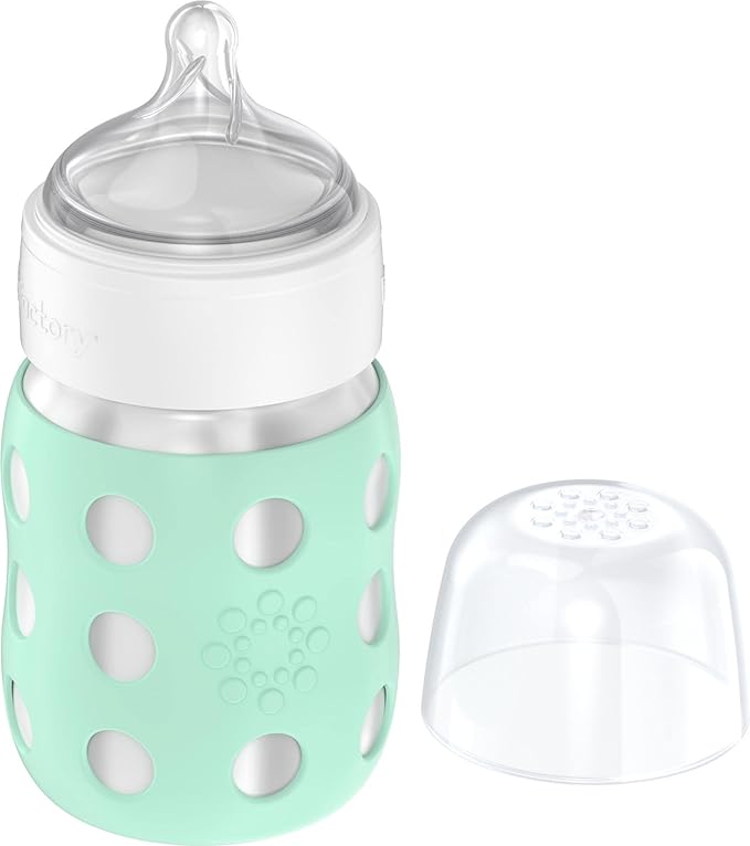 Lifefactory 8-Ounce Stainless-Steel Vacuum-Insulated Wide-Neck Baby Bottle with Stage 2 Nipple (3-6 Months) Mint, LS2211WMI4