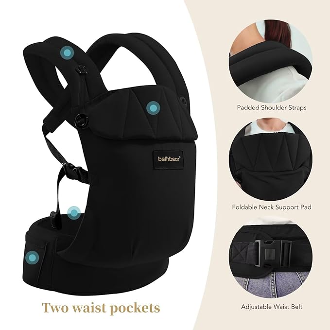 Baby Carrier Newborn to Toddler, 7-45 lbs with Natural Cotton Linen, Ergonomic Design,Versatile and Adjustable,Hands Free for Moms&Dads (Black)