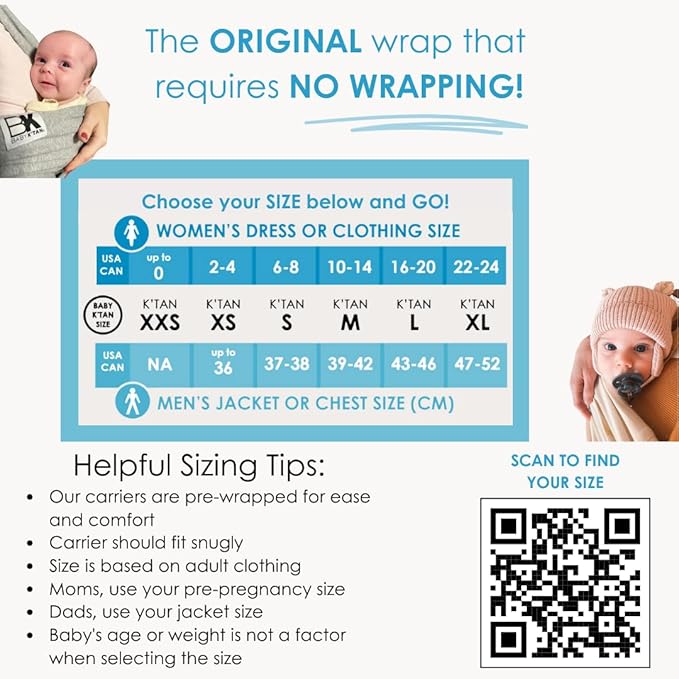 Original Baby K'tan Baby Carrier: #1 Easy Pre-Wrapped, Soft, Slip-On, No Rings, No Buckles | The Best Hands Free Infant Wrap for Newborn to Toddler up to 35lb (See Size Chart) + Baby Hat