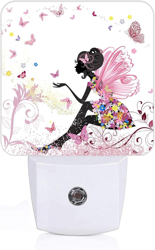 Pink Beautiful Women Butterfly Night Light,Plug Into Wall with Dusk to Dawn Light Sensors, Warm Nightlights for Bedroom, Bathroom, Hallway, Kitchen, Gifts Ideal for Boys Girls Women Men