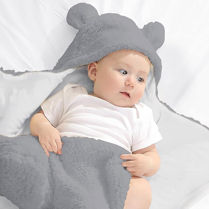 Baby Swaddle Blanket Boys Girls Cute Plush Receiving Blanket Ultra-Soft Newborn Sleeping Wraps for Infant 0-6 Months - Grey
