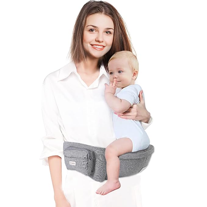 Baby Hip Carrier, Baby Carrier with Adjustable Waistband & Breathable Mesh, Ergonomic Carrier with Non-Slip Hip Seat Surface for Newborns & Toddlers, Light Grey