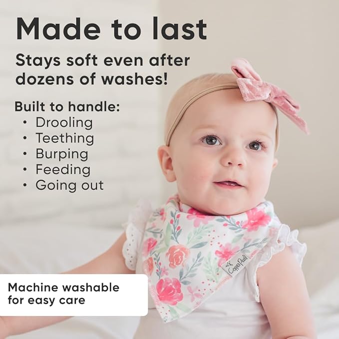 Copper Pearl 4 Pack Soft Cotton Baby Bibs for Drooling and Teething, Absorbent Drool Bibs for Baby Girl and Boy, Adjustable to Fit Newborns to Toddlers, Tons of Styles (June)