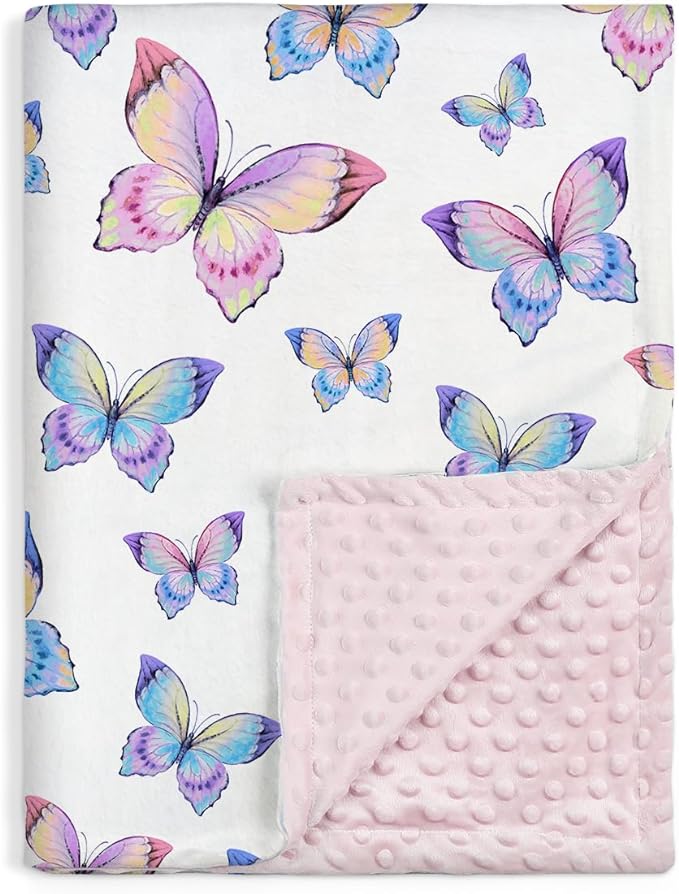 SANDJEST Kid Blankets for Girls 30 x 40 - Kids Throw Minky Blankets with Layer Dotted Backing - Gifts for Birthday Nursery Room Decor