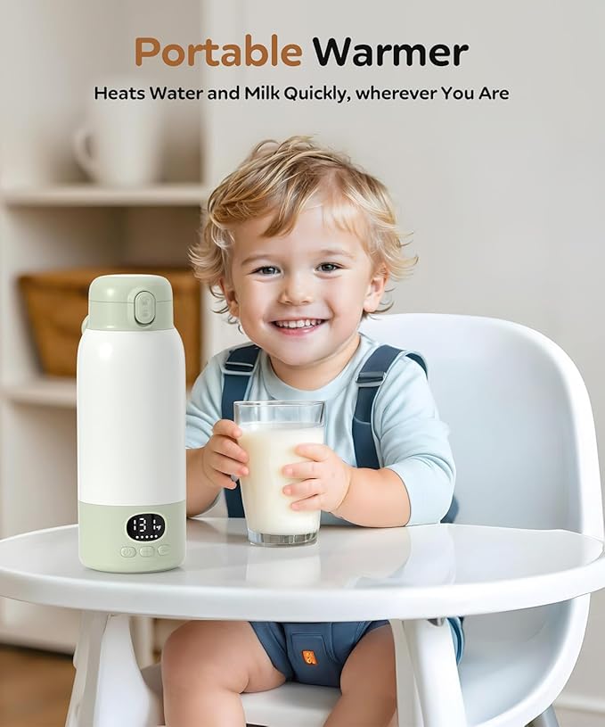Portable Bottle Warmer 17oz Bottle Warmer for Breast Milk Formula & Water, Fast Heating, Long Battery Life & Large Capacity, Suitable for Baby Outdoor Travel Green