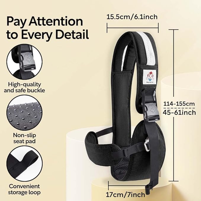 Baby Sling Carrier with Hip Seat - Breathable & Adjustable, Anti-Slip Design for Infants 0-36 Months, ASTM Certified, Ergonomic Hands-Free Carrier Carrying 8-35lbs (Black)