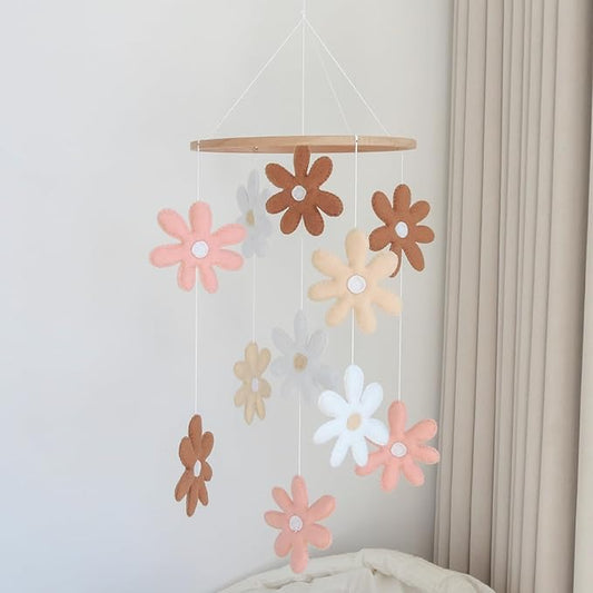 Flower Crib Mobile for Girls - Handmade Daisy Baby Mobile for Crib & Bassinet, Eco-Friendly Nursery Mobile, Shower Baby Girl Mobile for Crib
