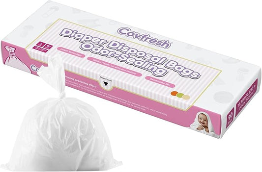 Odor Sealing Baby Diaper Disposable Bags - L/90 Counts Unscented, Large Capcity Diaper Sacks for Home, Travel & On-the-Go Use (Color:White)