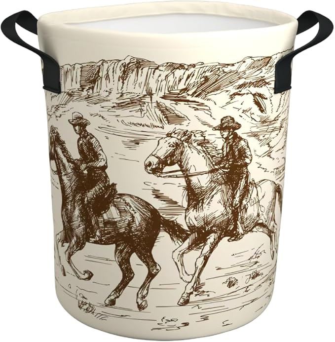 Western Cowboy Laundry Basket Gifts for Boys, Boys' Room Decor Baby Nursery Hamper Western Room Decor 17.7x13.7 Inch