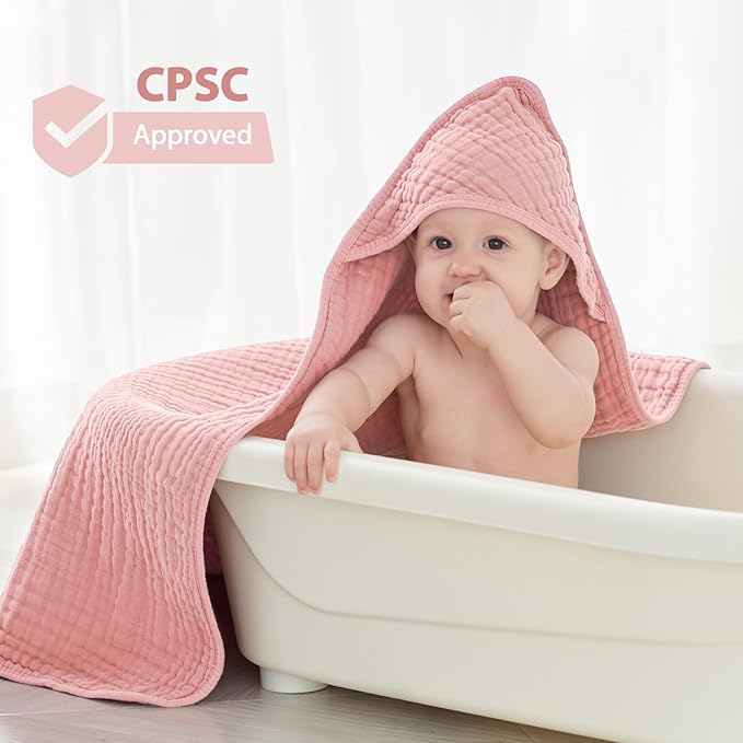 Hooded Baby Towels for Newborn - 2 Pack, 100% Muslin Cotton, Baby Bath Towels with Hood, Soft and Absorbent for Girls Infant, Toddler and Kids, Large 32x32 Inches, Newborn Essential