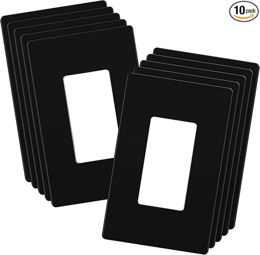 LIDER Matte Finish Decorator Switch Cover, Screwless Wall Plate, Mid-Size 1-Gang 4.88" x 3.11", Unbreakable Polycarbonate Thermoplastic, UL Listed, LSWP-31M-BK10P, Black, 10 pack