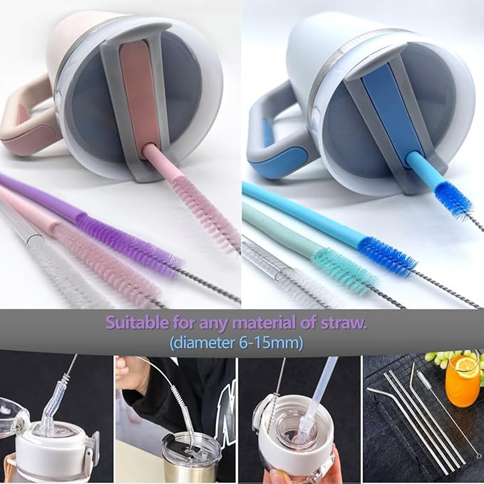 Straw cleaner brush straw brush for 40 oz stanley straw cleaner brush extra long 12 inch, Nylon Stainless steel small cleaning brush(8 colorful brush set)