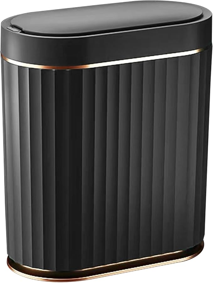 ELPHECO Black Bathroom Trash Can with Lid 2 Gallon Sensor Trash Bin, Automatic Narrow Garbage Can, Waterproof Smart Trash Can, Slim Motion Sensor Waste Bins for Bathroom, Living Room, Office