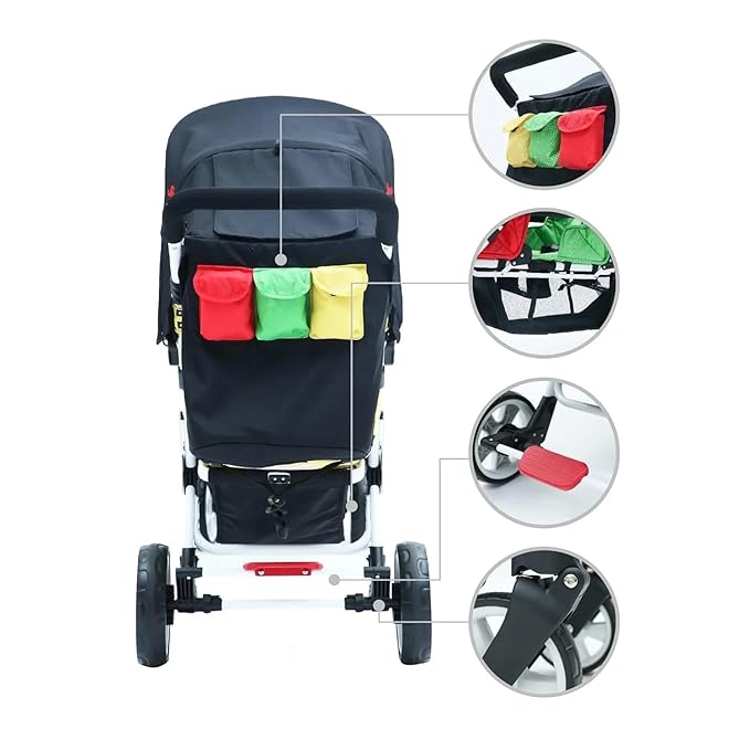 Familidoo H3E 3 Seat Baby Stroller - Tandem Daycare Triple Stroller with 5 Point Safety Harness - for Infants & Toddlers 0-3 Years - Lightweight & Foldable - All Reclining Seats