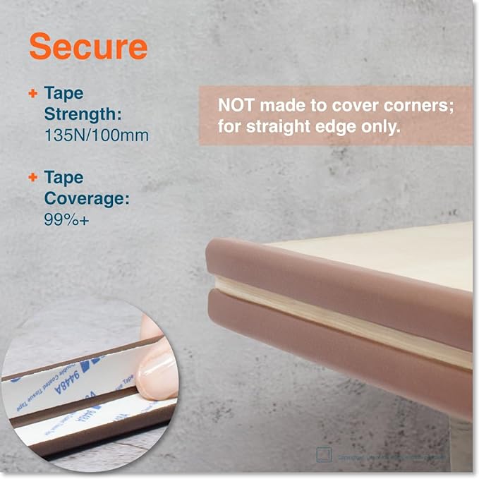 Roving Cove Slim-Fit Edge Protector for Baby Proofing (9ft Small Edge Only), Soft Rubber Foam, Furniture Edge Bumper Guard, Desk Edge Cushion, 3M Adhesive, Coffee Brown