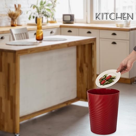 UUJOLY Plastic Small Trash Can Wastebasket, Garbage Container Basket for Bathrooms, Laundry Room, Kitchens, Offices, Kids Rooms, Dorms, (Red, 1.8 Gallon)