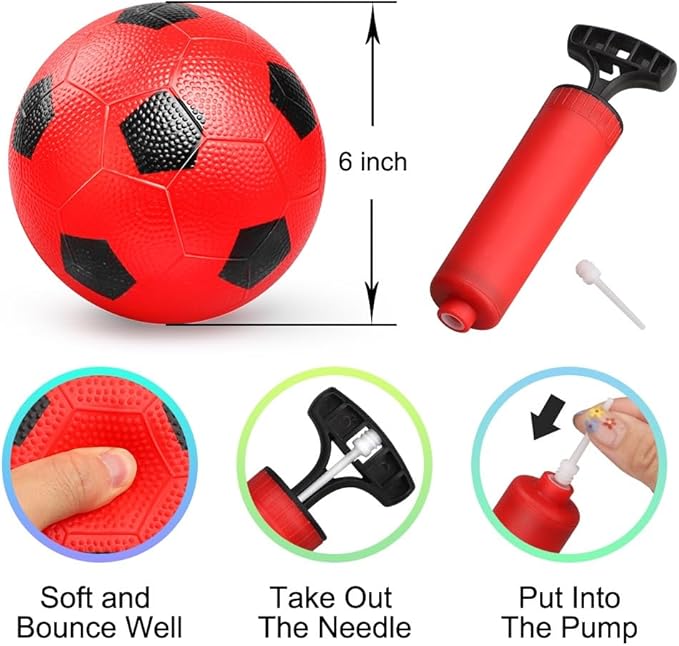 6 Inch Mini Soccer Balls for Kids Toddler, Small Soccer for Mini Goal Hoop, KickBall Soft Footballs Sport Game for Indoor Outdoor Playground Beach, Pool Ball with Pump For Inflatables Float - 6PCS
