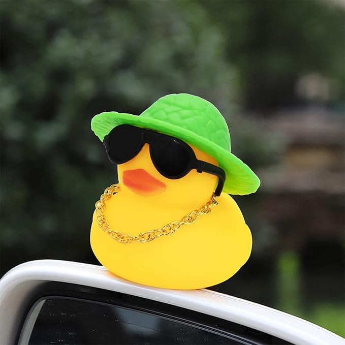 wonuu Car Rubber Duck, Yellow Duck Decoration Dashboard with Sun Hat Swim Ring Necklace Sunglasses for Car Dashboard Decorations