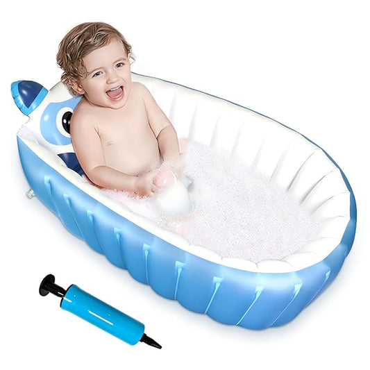 Boczif Inflatable Baby Bathtub, Toddler Bath Tub Non-Slip Baby Pool for Sitting, Foldable Infant Shower Basin Mini Air Swimming Pool, Kids Must Have Travel Bath, Portable Bathtub(Blue)