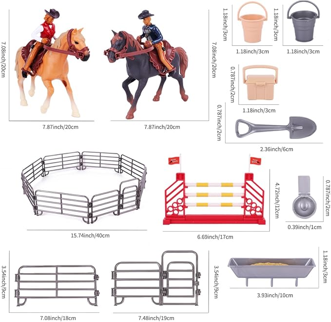 Western Rodeo Horse Toys for Girls and Boys - Cowboy Dodeo with Western Rider and Horse Figurine Fence Horse Toy Set Birthday Gift for Kids Toddlers Ages 3-7 Years Old