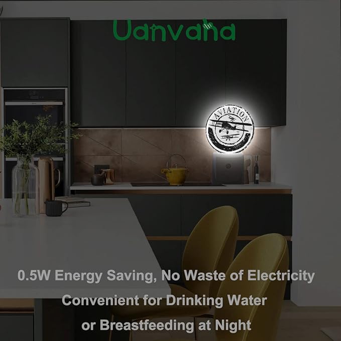 Vintage Airplane Night Light Aviation Rubber Stamp Black White Night Lights Plug into Wall with Dusk to Dawn Sensor Sleep Friendly lamp for Men/Women/Girls/Boys Gift