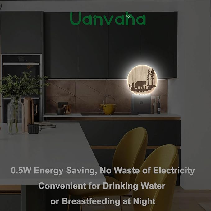 Bear Night Lights Plug into Wall Wildlife Cute Brown Bear Trees Woods Silhouette Night Light Dusk to Dawn Sensor LED Lighting for Bedroom Bathroom Living Room