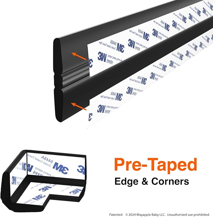 Roving Cove PreFit (Classic) Furniture Edge Corner Protector (Standard 15ft Edge 4 Corners), Baby Proofing Bumper Guards, Onyx Black, Pre-Taped, for Straight Smooth Surfaces