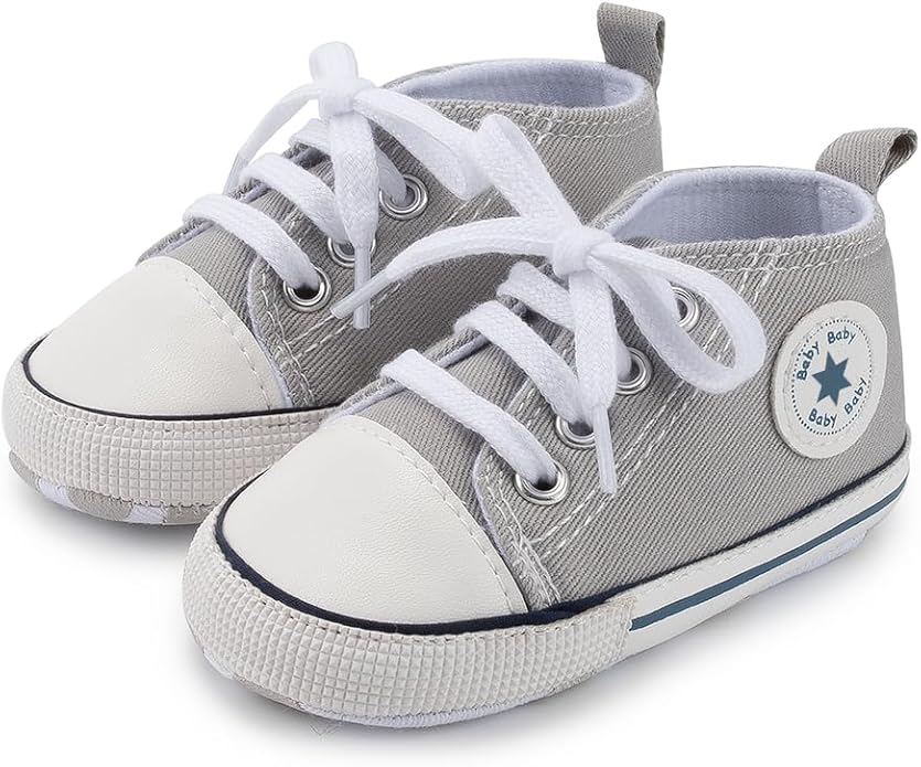 Meckior Baby Girls Boys Canvas Sneakers Soft Sole High-Top Ankle Infant First Walkers Crib Shoes