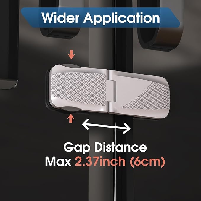 2 Pack Cabinet Locks Baby Proofing, QYESWHSR Fridge Locks for Kids with 3M Adhesive Pad, Child Proof Cabinet Locks French Door Refrigerator Freezer Lock RV Refrigerator, Oven Lock Easy Use (White)