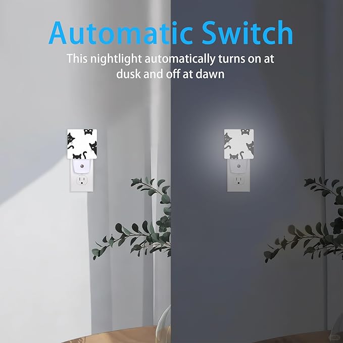 Night Lights Plug into Wall Black Cats Night Lights Dusk to Dawn Sensor Led Lamp for Women Men,Led Lights for Stairway/Hallway/Bedroom,0.5W