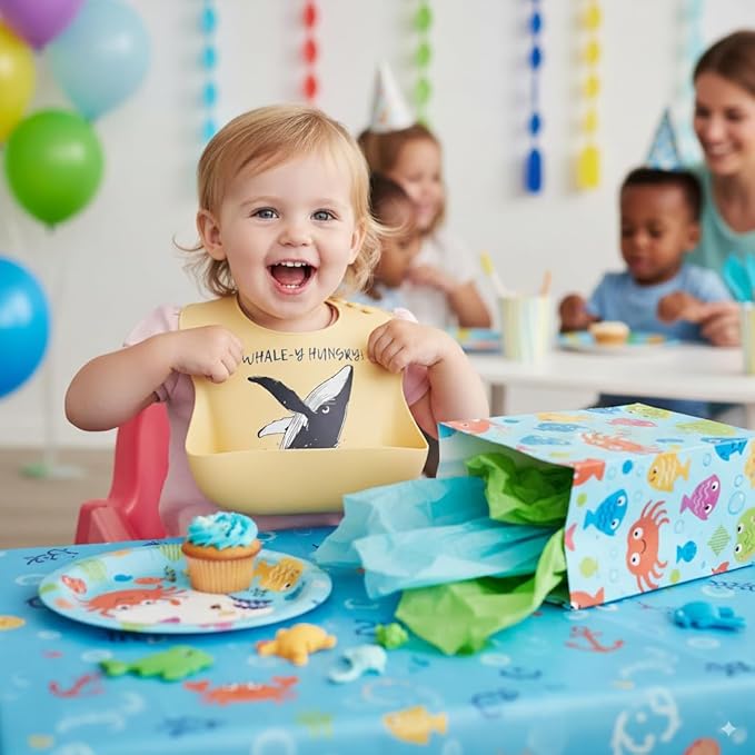 Animal Silicone Bibs for Babies - 2 Pack Sea Life Bibs for Boys and Girls - Easy to Clean Adjustable