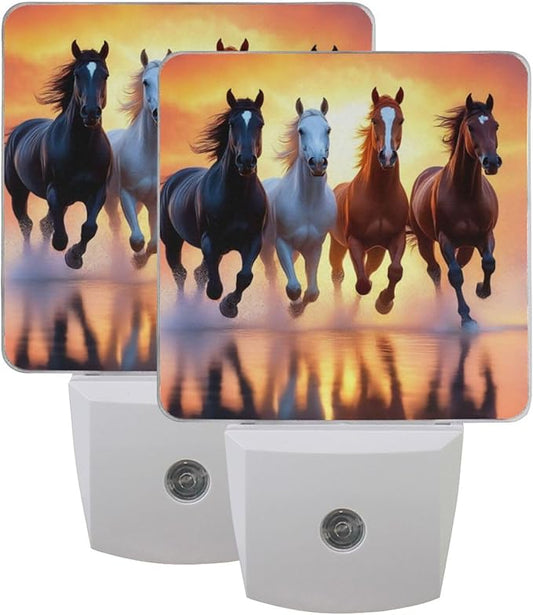 Aslsiy Night Light for Kids Horses Running Sunset Sky Plug in Wall Lamp LED Dusk to Dawn Sensor Energy Saving Nightlight for Boys Girls Men Women