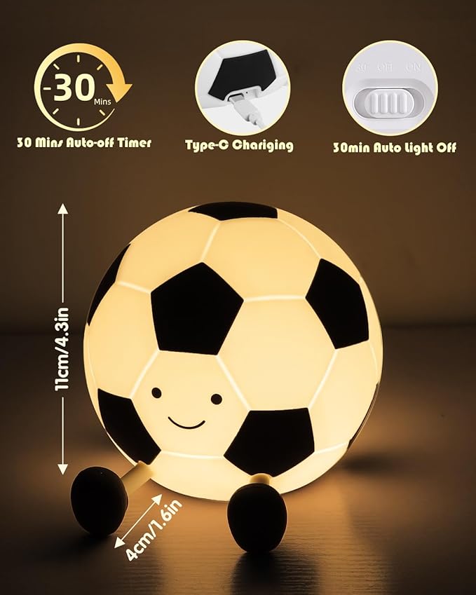 YISUN Soccer Silicone Night Light for Kid, Rechargeable Night Lights with 7 Colors & Timer, Cute Squishy Lamp for Boys Girls Christmas Gifts, Dimmable LED Light Room Decor Toys