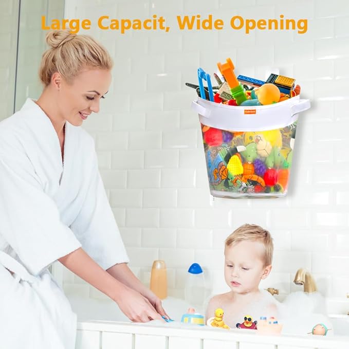 Bath Toy Organizer – Large Capacity Mesh Storage with Wide Opening, Quick Release Bottom Zipper, Wall-Mounted & Foldable, Quick Dry Baby Bathtub Toy Holder, Multi-Use Bathroom Organizer