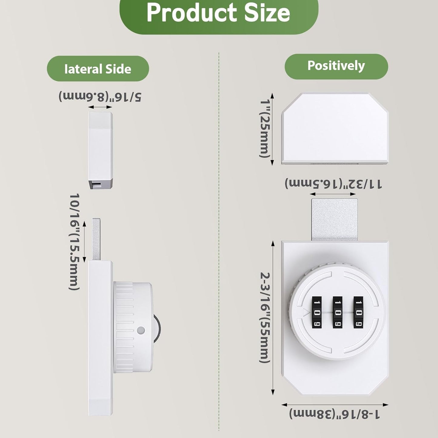 Keyless 3-Digit Combination Lock, Mechanical Stick-on Drawer Latch, Security Adhesive Cabinet Lock for Closet & Barn One-Way Doors (2, White)