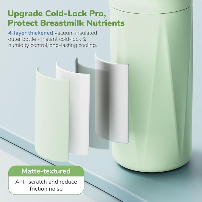 22oz Portable Breast Milk Cooler Bottle-Breastmilk Chiller for Outdoor Travel Mom, Keeps Milk Fresh Cooling for 24 Hours,Breastfeeding Essentials with 2pcs Bottle for Breastmilk Storage