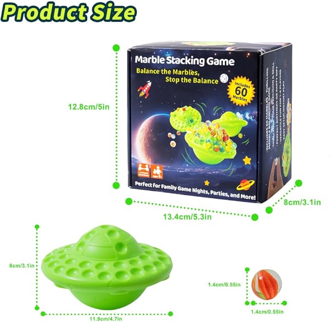 Marble Game & Balance Game for Kids - 60 Premium Glass Marbles, Strategy Fun Toy for 1-4 Players, Ready to Play Out of The Box 8 Years Old