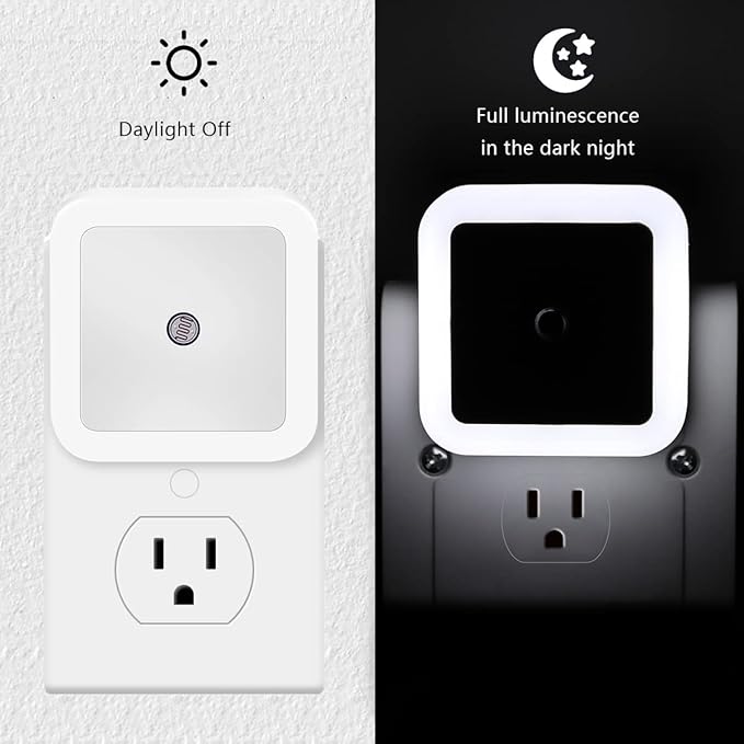 KINUR LED Night Lights Plug into Wall Daylight Color with Dusk to Dawn Night Light Plug in Sensor for Kids Room, Bedroom, Bathroom, Baby Nursery,Stair Lights, Hallway Light 6 Pack