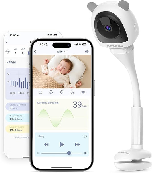 2K Baby Sleep Breathing Monitor Camera for Newborn & Crib Mount, 5G Wi-Fi, Nursery Night Light, Sensor-Free, Sound/Motion/Cry Tracking Notification, Night Vision, No Monthly Fee