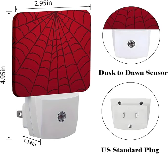 Red Spider Web Night Light,Plug Into Wall Decor for Stairway,Hallway,Kitchen,Dusk to Dawn Sensor Nightlights for Boys/Girls/Women/Men Room Gifts