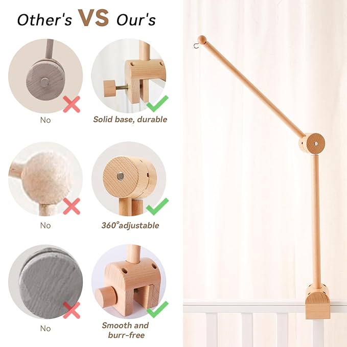 let's make Baby Crib Mobile Arm - Wooden Baby Mobile Crib Holder Height Adjustable for Hanging Baby Crib Attachment for Nursery Decor