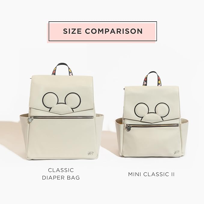Freshly Picked Classic Mini II Diaper Bag Backpack, Wipeable Vegan Leather Disney, 8 Pockets (Mickey Mania)