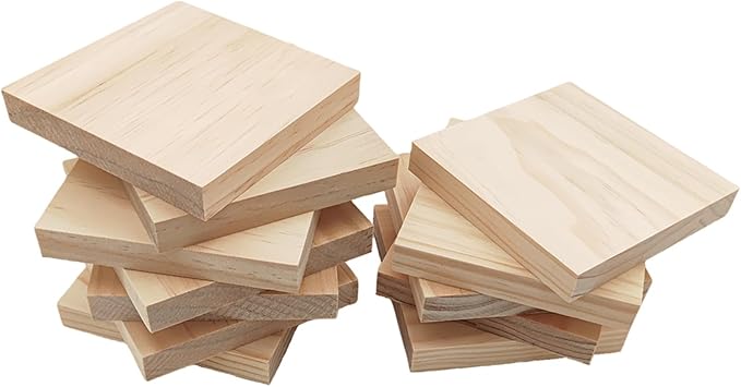 12PCS Unfinished Wood Square Blocks for Crafts, 4x4x0.6in Blank Wooden Squares Pine Wood Boards for Carving,DIY Wood Coasters,Painting & Burning