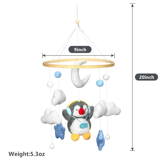 Baby Crib Mobile - Penguin Mobile for Crib, Handmade Furry Nursery for Boys and Girls, Baby Bassinet Mobile Toy - Shower Set for Infant Bedroom Hanging Decoration