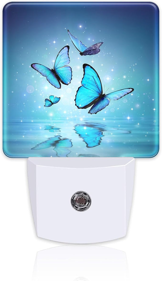 Magic Butterflies on Water Night Light for Kids, Blue Glowing Butterfly Night Light Plug in with Dusk to Dawn Sensor, 0.5w Energy Saving Sleep Friendly Nightlight for Hallway Stairway Kitchen Bedroom
