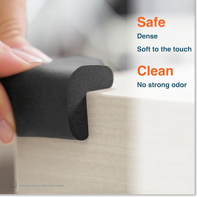 Roving Cove HeftyFit Corner Protector for Baby (8 Large Corners), Heavy-Duty Soft Rubber Foam Furniture Corner Bumper Guards, 3M Adhesive Pre-Taped, Onyx Black