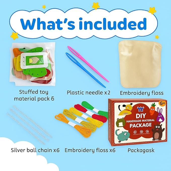 TwiggleStuff Sewing Kits for Kids, Doll Sewing Toys, 6Pcs Easy DIY Sewing Kit for Girls and Boys (3 Sets)