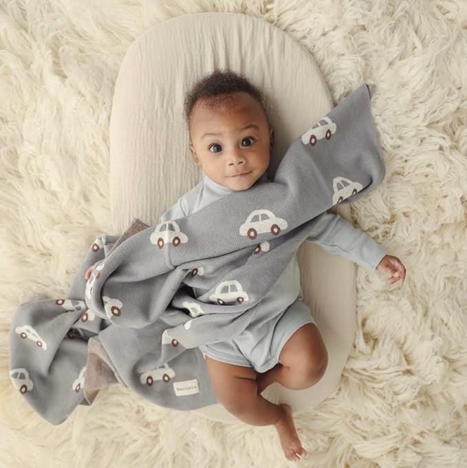 Baby Swaddle Blanket for Boys - 100% Oeko Tex Certified Natural Cotton Buttery Soft Cozy Receiving Swaddle Stroller Blanket for Shower Gift Registry for Newborns, Infants, Toddlers (Cars - Grey)
