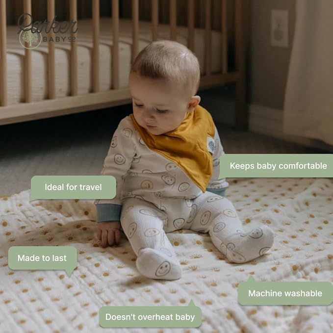 Parker Baby Muslin Blanket | 100% Soft Cotton Toddler Quilt & Baby Muslin Swaddle | Gender Neutral Design 47" x 47" Blanket