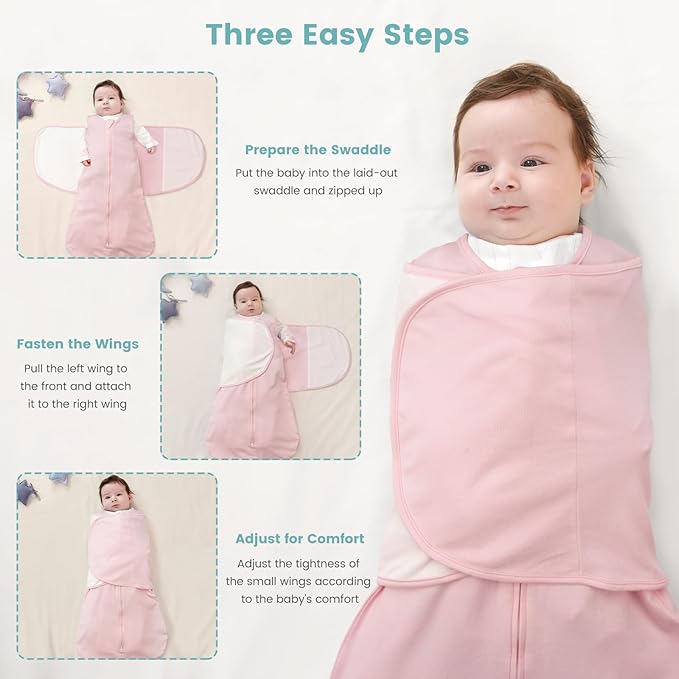 Baby Swaddle Sleep Sack 1.0 Tog 3-in-1 Cotton Baby Swaddle Blanket Wrap for Newborns 6-12 Months Pink